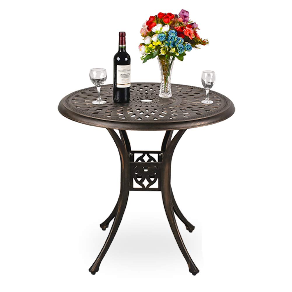 31" Diameter Round Cast Aluminum Dining Table,Outdoor Patio Bistro Table