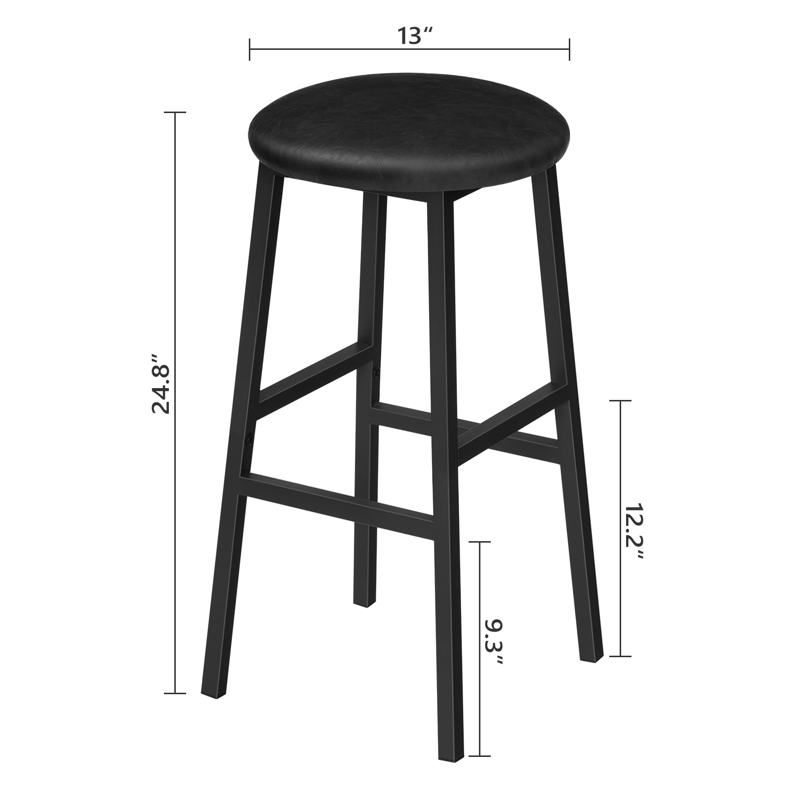 Bar Stools, 24.8 Inch PU Upholstered Breakfast Stools, Set of 2 Round Bar Chairs