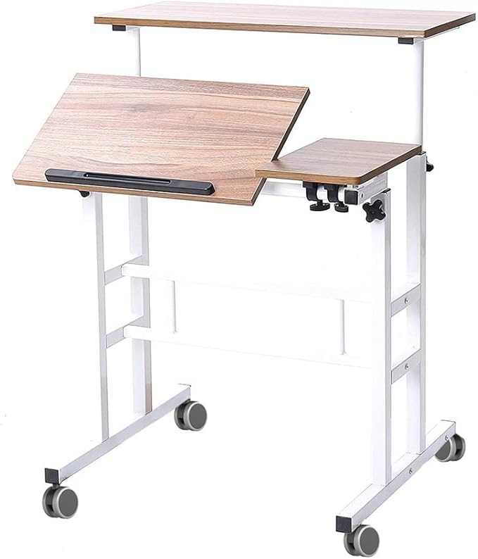Mobile Laptop Sit-Stand Desk, Height Adjustable Standing Tiltable Top Desk