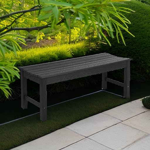 Outdoor Bench, 2-Person Patio Backless Bench, All-Weather HIPS Garden Bench