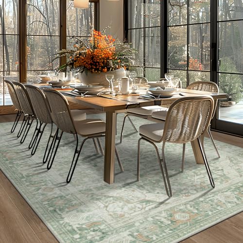 Washable Rugs 8x10 Area Rugs, Soft Vintage Living Room Rug e Nursery Entryway-Green
