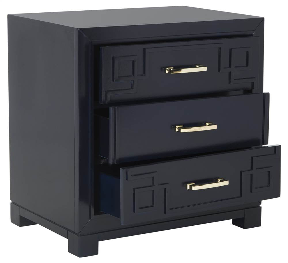 Raina Three Drawer Greek Key Night Stand, 0, Navy