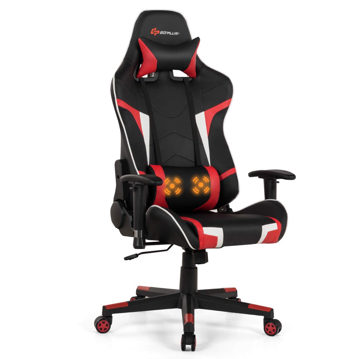 Ergonomic Gaming Chair with Massage Lumbar Support - Red PU Leather