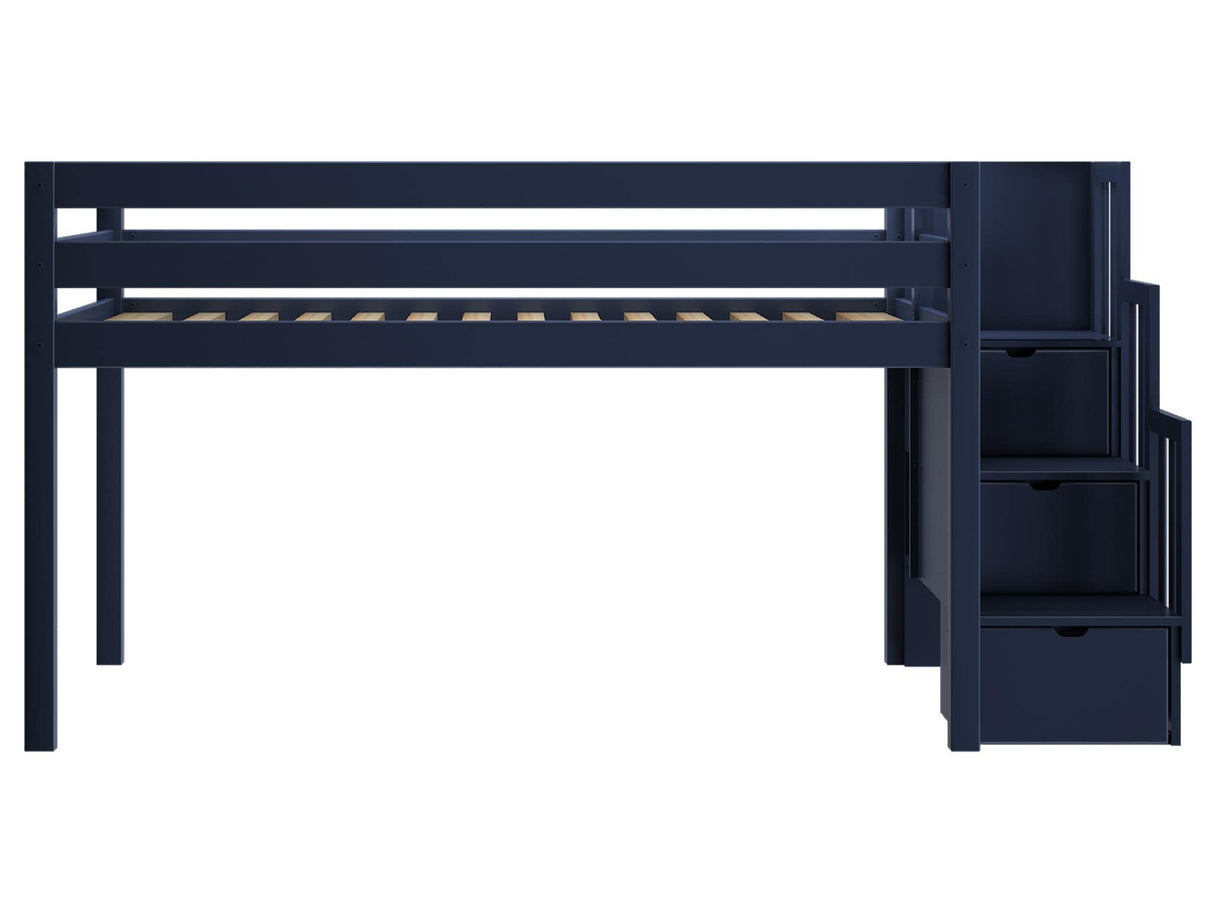 Bed Twin Size, Solid Wood Low Loft Bed with Storage Drawer and Ladder