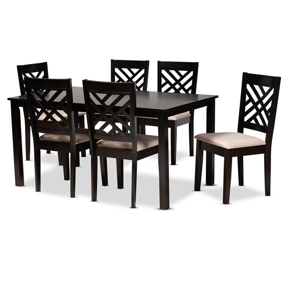 Caron Modern and Contemporary Sand Fabric Upholstered Espresso Brown Finished Wood