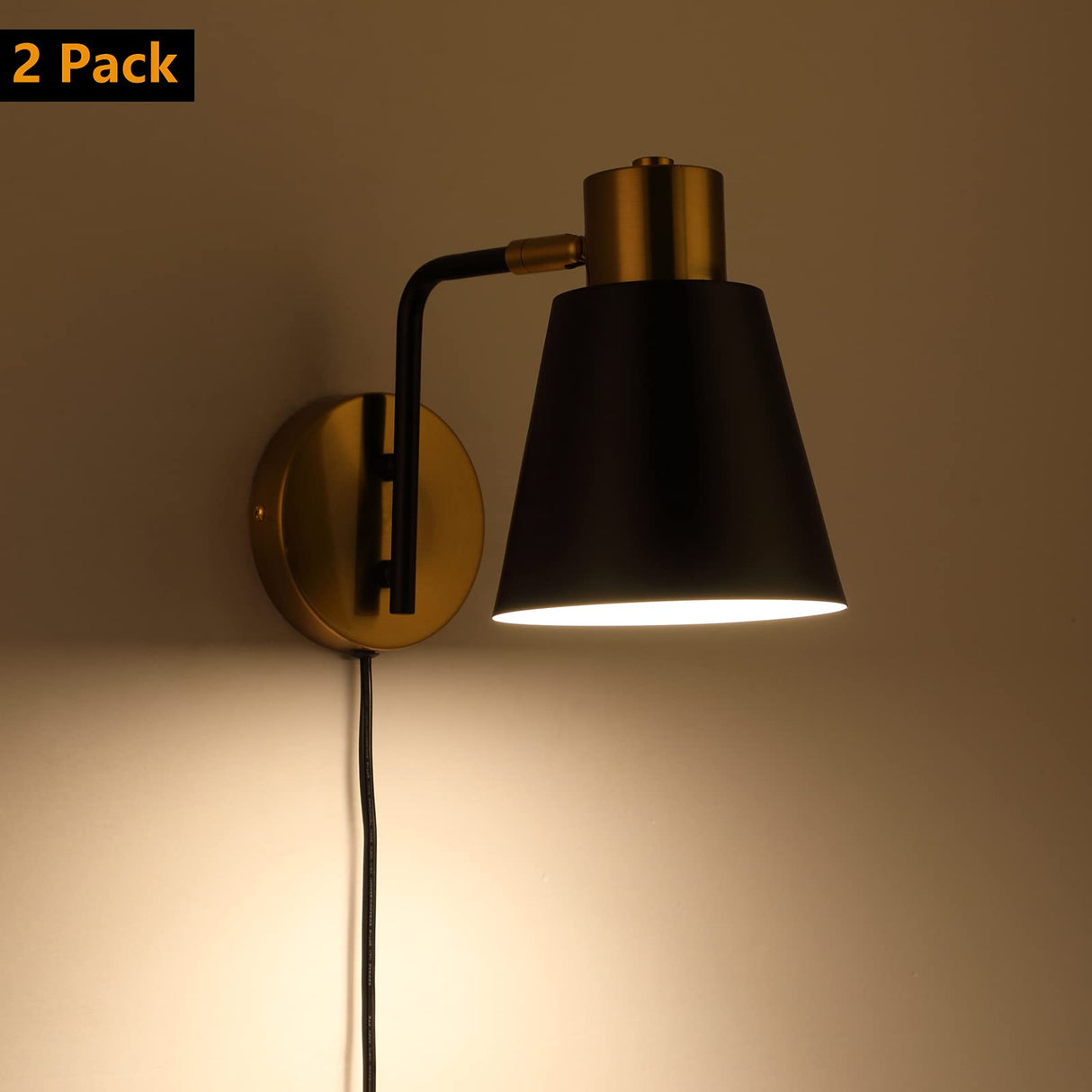 Plug in Wall Sconce Set of 2, Modern Rotatable Wall Lamp with Plug-in Cord and On/Off Toggle Switch