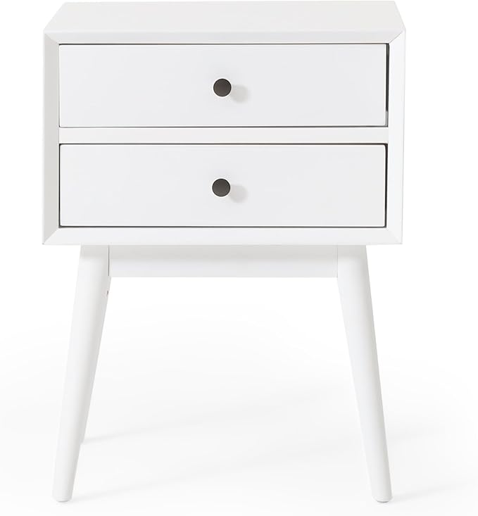 Mid-Century Acacia Wood Nightstand with 2 Drawer