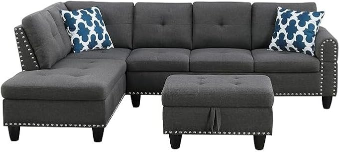 Sophisticated Simplicity Sectional Sofa with Ottoman, Living Room Set