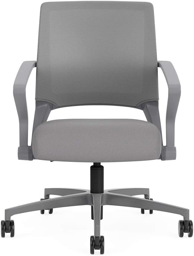 Integrated Fixed Arms and Generous Recline, Built-in Lumbar Support for Compact Home Offices, 5-Star Swivel Base and Grey Frame, Lilac