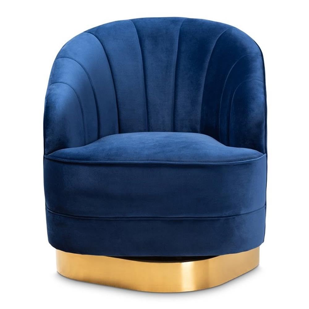 Velvet Fabric Upholstered Brushed Gold Finished Swivel Accent Chair