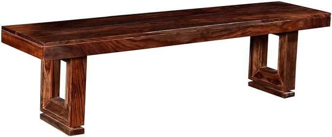 Sari 70 Inch Dining Bench, Dark Acacia Wood, Unique Salvaged Design