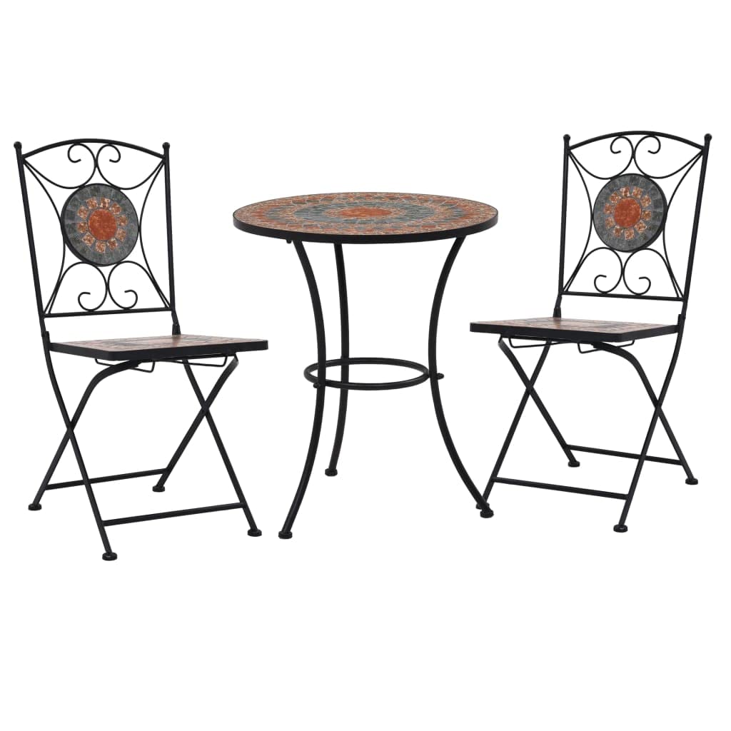 3 Piece Mosaic Bistro Set Ceramic Tile | Terracotta, Gray and Orange