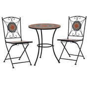 Mosaic Bistro Set 3-Piece Outdoor Patio Furniture - Terracotta Gray Orange Ceramic Tile