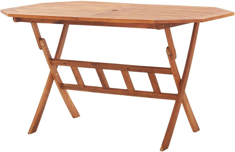 Folding Patio Dining Table - 53" Solid Acacia Wood with Parasol Hole