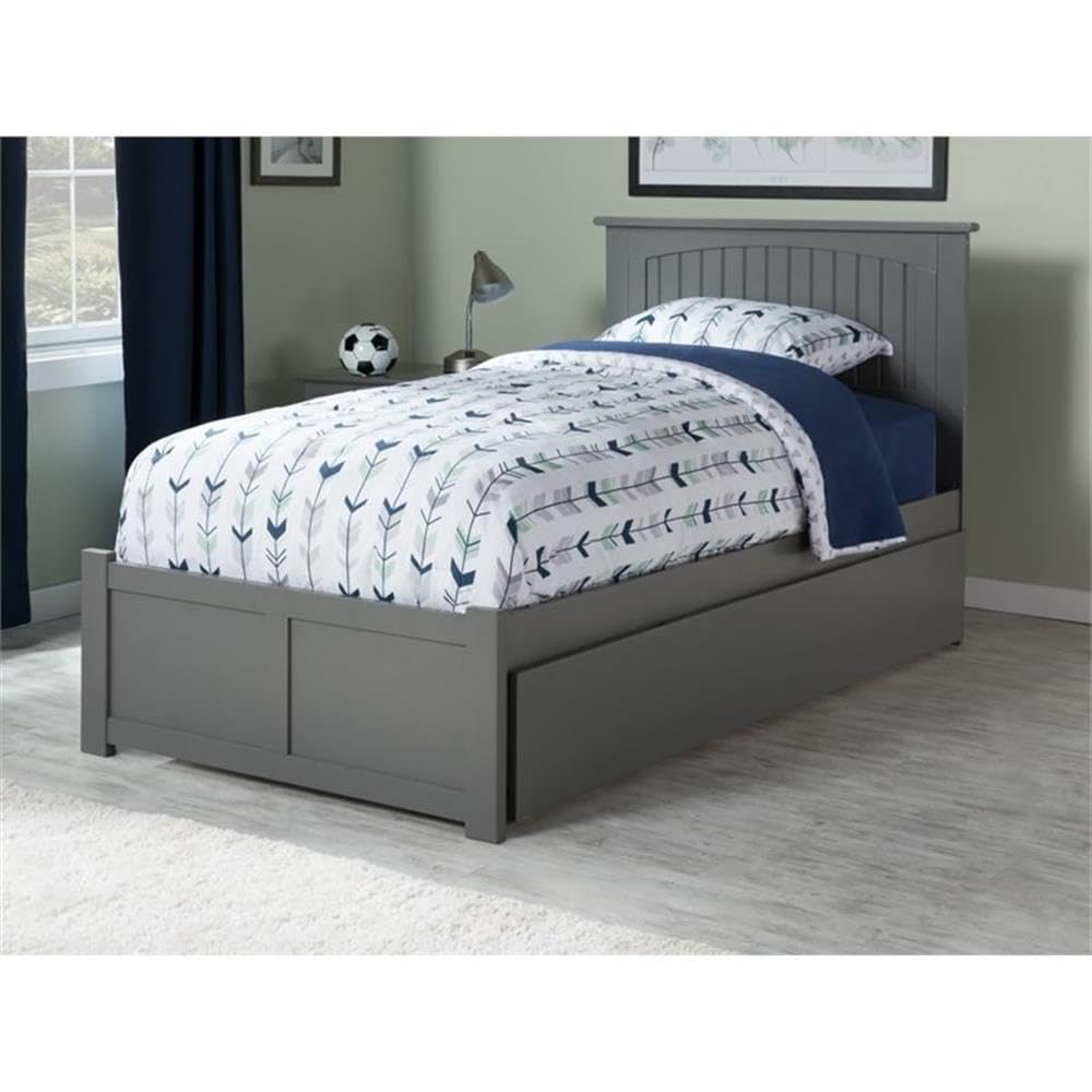 BOWERY HILL Twin XL Solid Wood Bed with Twin XL Trundle in Grey