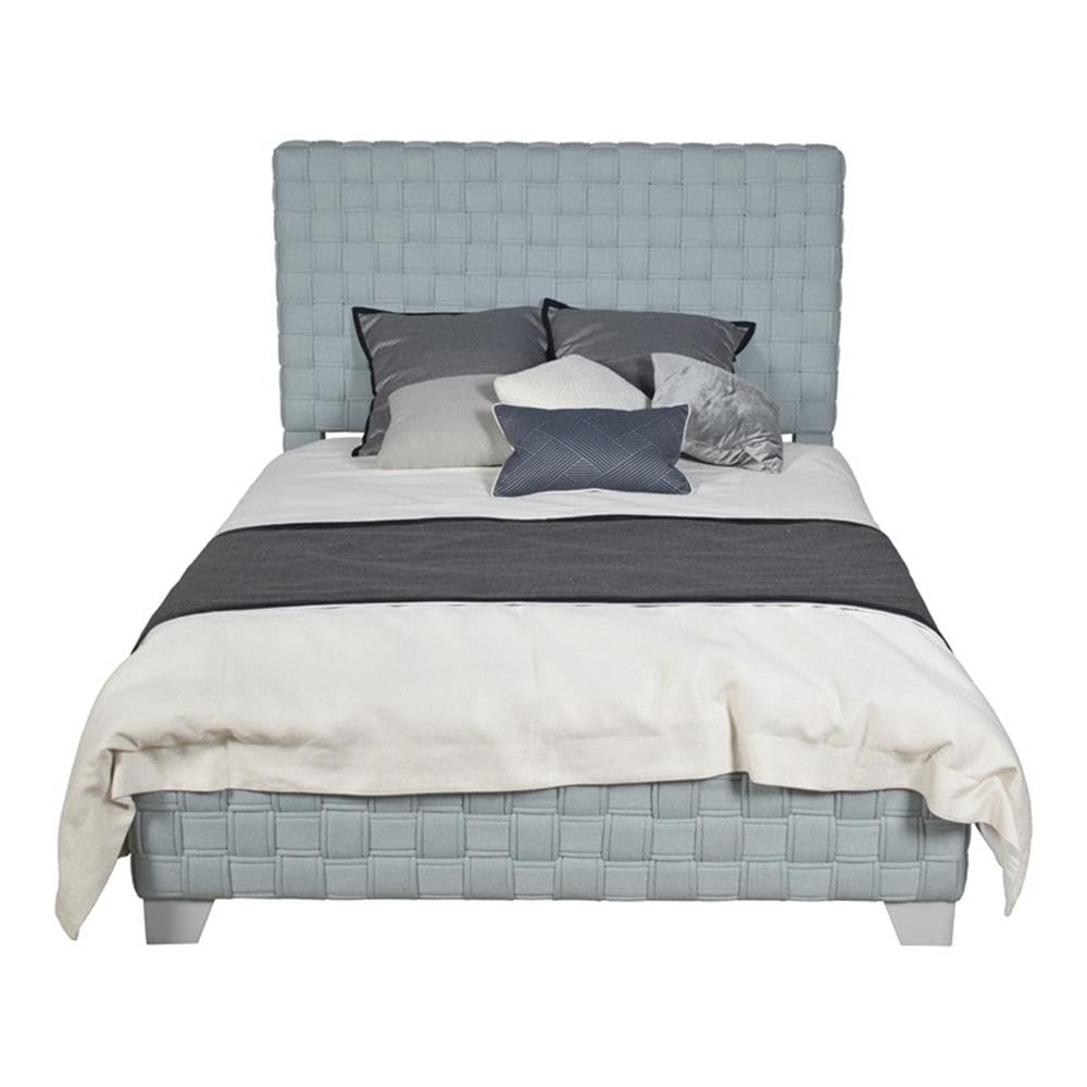 Saree Contemporary Chenille Upholstered Bed in Light Teal and Gray