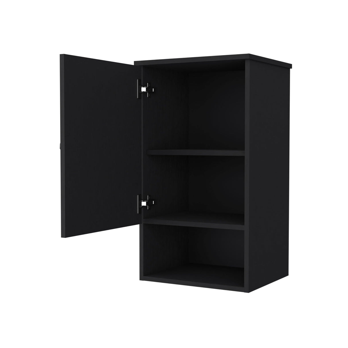 Recessed Medicine Cabinet with One Door, Two Internal Shelves, Black Melamine Finish