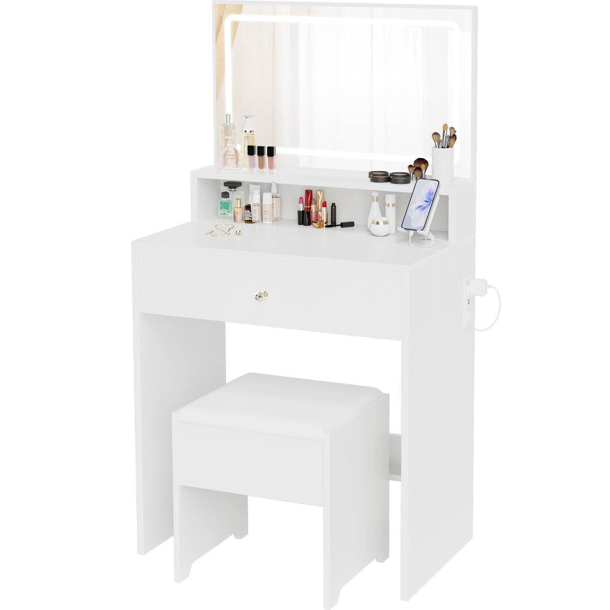Small Vanity Desk with Mirror and Lights - White Makeup Vanitys Set Make up Table