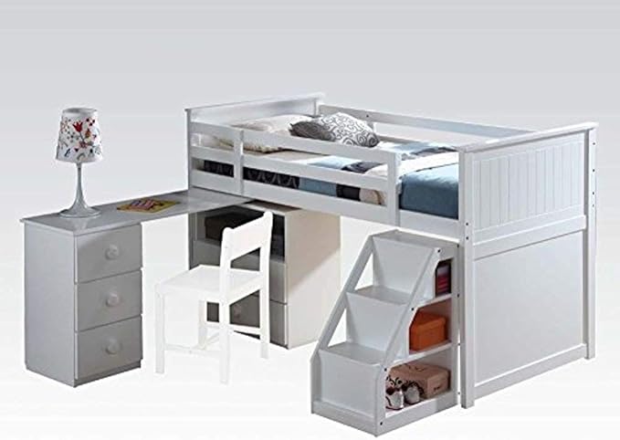 19405 Modern Style White Finish Loft Bed