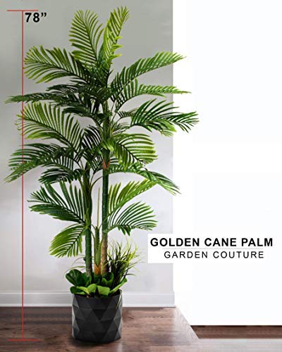 Deluxe 78" Golden Cane Palm Artificial Tree + Premium Fiddle Leaf Foliage