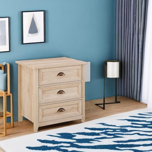 Hazel Modern Farmhouse 3 Drawer Framed Nightstand with Half-Moon Handles, 25 Inch, White Oak