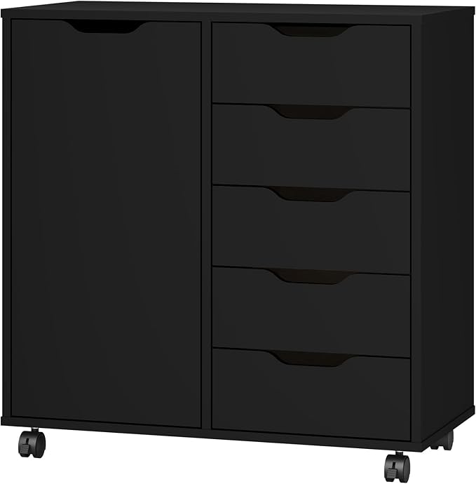 5-Drawer Chest with 1 Door, Wooden Chest of Drawers Storage Dresser Cabinet