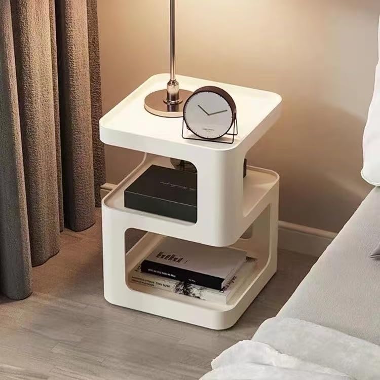 Side Table, Nightstand, Modern End Table, Bedside Table with Storage Shelf, Space-Saving Side Table for Bedroom, end Tables Living Room, Metal Side Table (Beige)