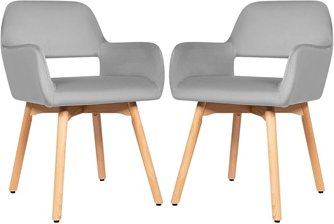Set of 2 Velvet Dining Chairs, Modern Leisure Accent Living Room Chair w/Wood Legs