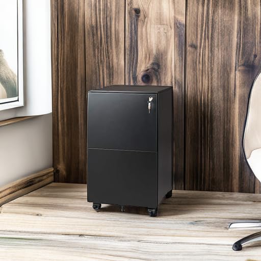 2-Drawer Rolling File Cabinet with Lock, Metal Filing Cabinet for Home Office
