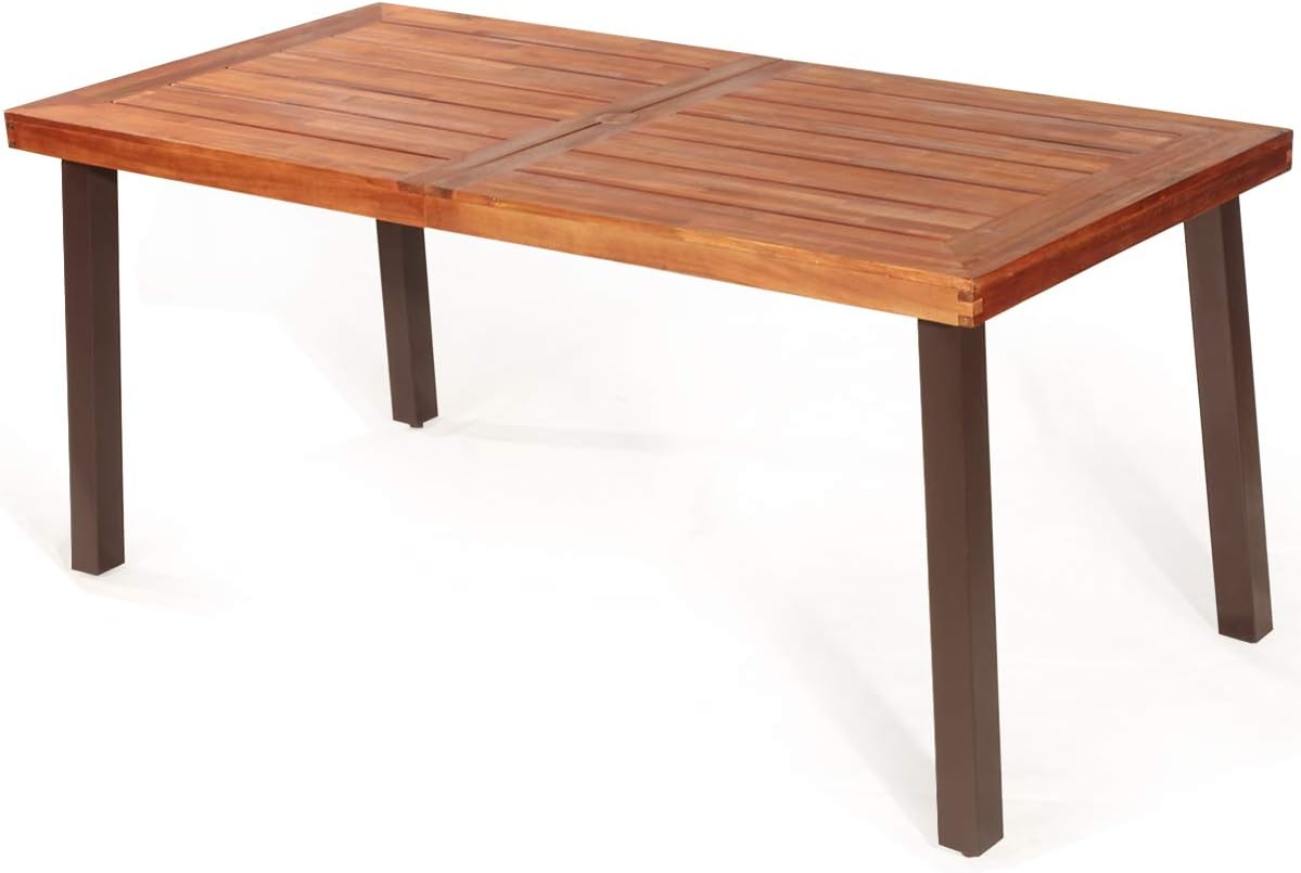 Acacia Wood Patio Dining Table with Umbrella Hole - Rustic Brown Outdoor Picnic Table