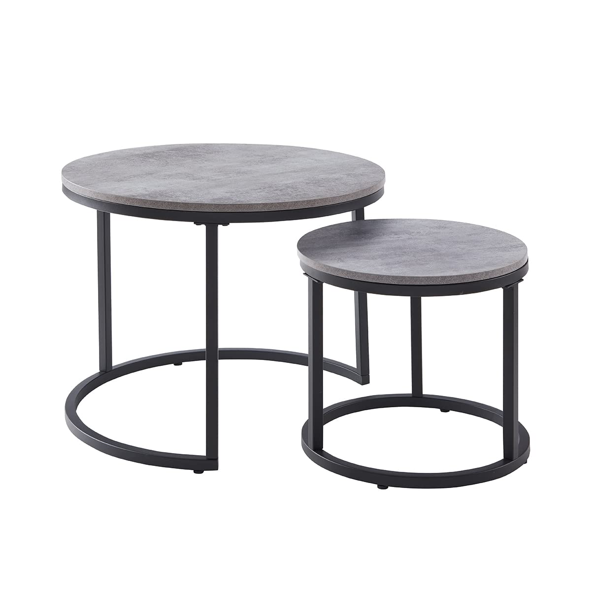 23.6-Inch Concrete Round Nesting Coffee Table for Living Room, Modern Industrial Style