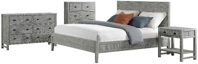 4-Piece King Bedroom Set - Solid Pine Wood, Includes King Bed