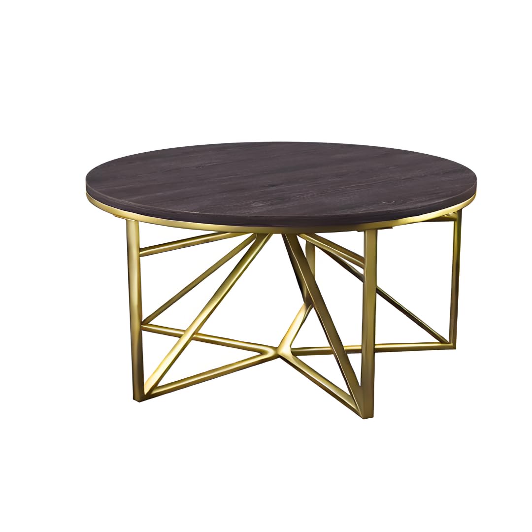 Alveare Home - Carlos Coffee Table - Acacia Wood with Dark Stain Finish and Hand-Welded Brass Frame