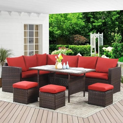 Patio Furniture Set with Cover, 7 PCS Outdoor Sectional Conversation Set