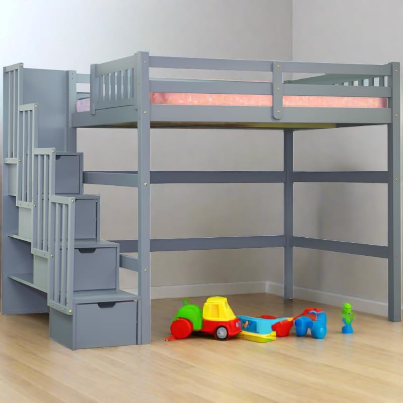 Full Size Staircase Loft Bed Grey