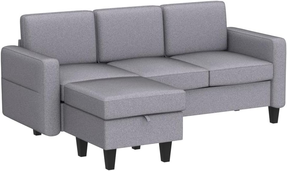Light Grey Convertible Sectional Sofa Couch,3-Seat L-Shaped Sofa