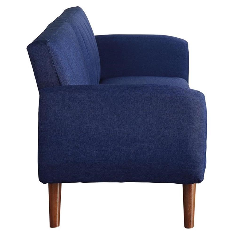 Bernstein Linen Fabric Tufted Upholstery Adjustable Sofa in Blue and Walnut