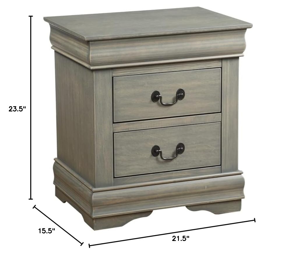 Wood Nightstand with 2 Drawers in Antique Gray