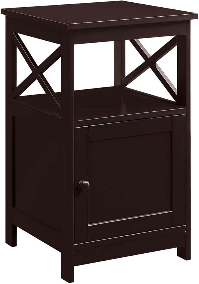 Oxford End Table with Storage Cabinet and Shelf, Cherry/Black