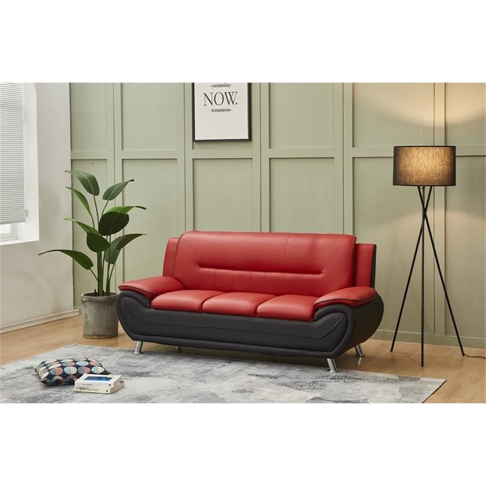 Modern Faux Leather Living Room Sofa - Black/Red