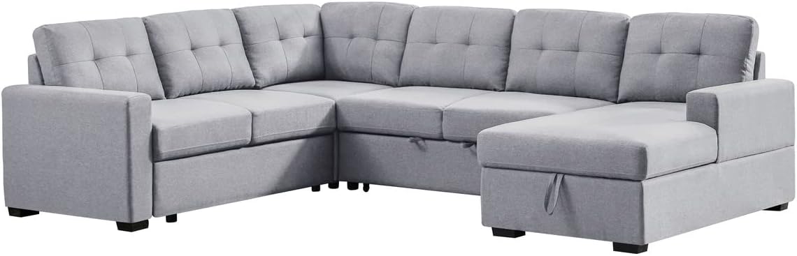 Oversized Convertible Tufted Sleeper Sectional Sofa with Pull Out Sleeper Couch Bed