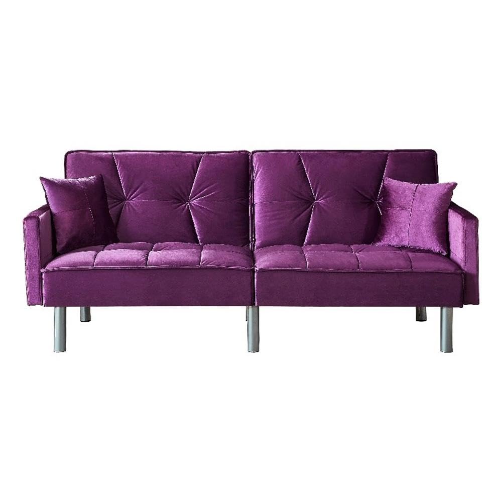 75.6" Convertible Modern Wood & Velvet Fabric Sofa Bed in Purple