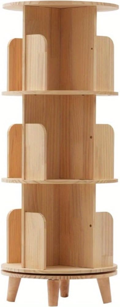 360 Display Floor Standing Bookcase Storage Rack 3 Tier Rotating Bookshelf