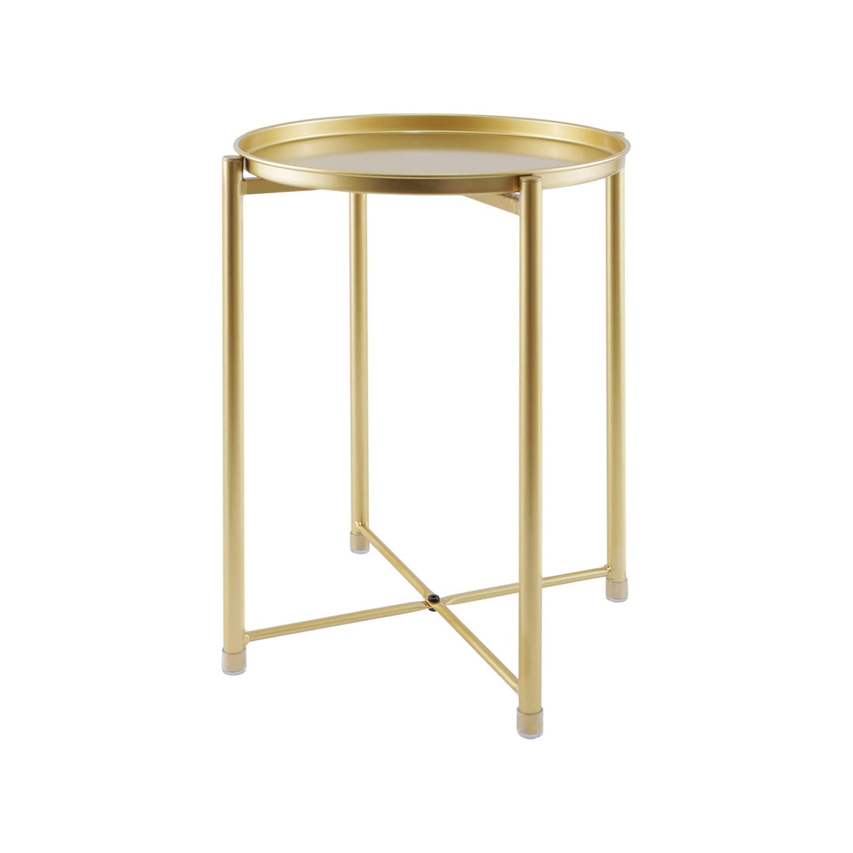 Round End Table, Small Side Table Metal, Removable Tray on-top