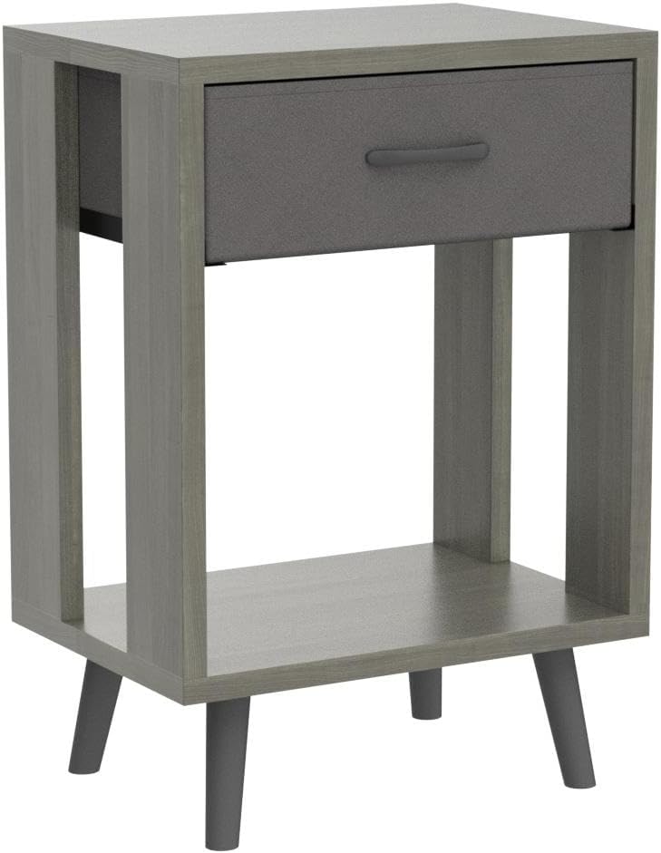 Nightstand Set of 2 with Fabric Drawers and Open Shelves - Gray Bedroom