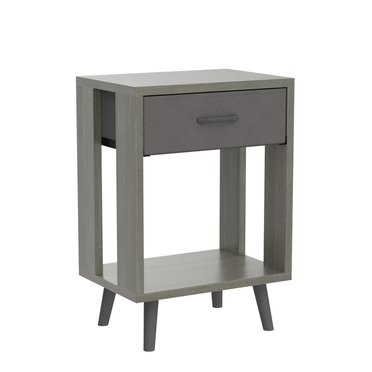 Nightstand Set of 2 with Fabric Drawers and Open Shelves - Gray Bedroom