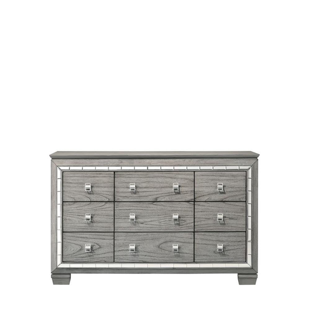 Acme Antares 9-Drawer Rectangular Wooden Dresser in Light Gray Oak