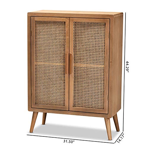 Mid-Century 2-Door Wood/Rattan Storage Cabinet in Oak