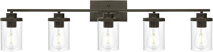 Farmhouse Vanity Lighting Fixtures Oil Rubbed Bronze 6 Light with Glass Shade Bathroom Light