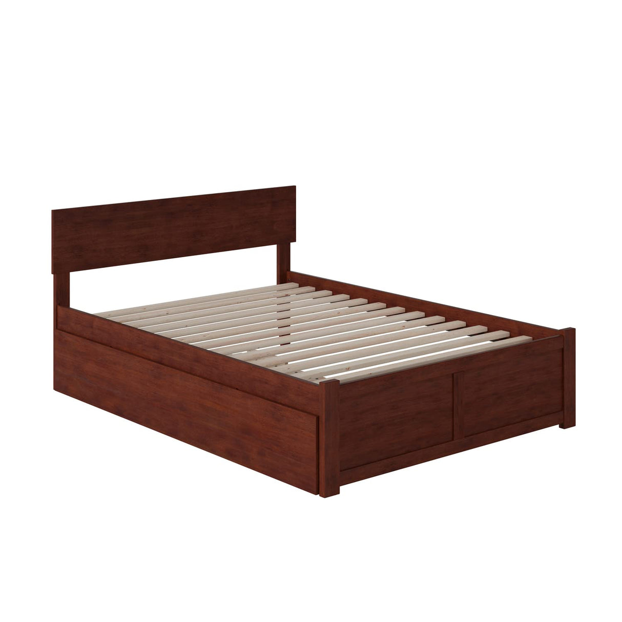 Platform Bed with Flat Panel Footboard and Turbo Charger with Urban Trundle Walnut